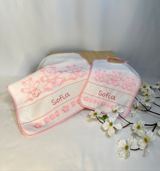 Set bavaglia e asciugamano con orsetti