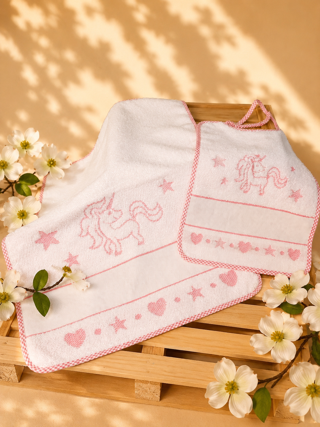 Set bavaglia e asciugamano con unicorno o dinosauri
