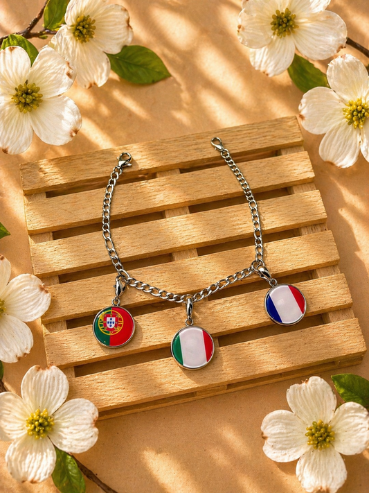 Set Bracciale + 3 Ciondoli Bandiere del Mondo