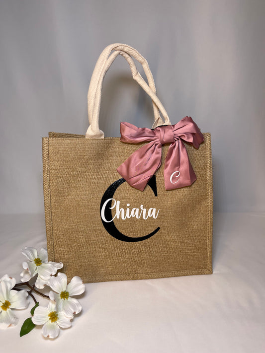 Borsa in juta con fiocco